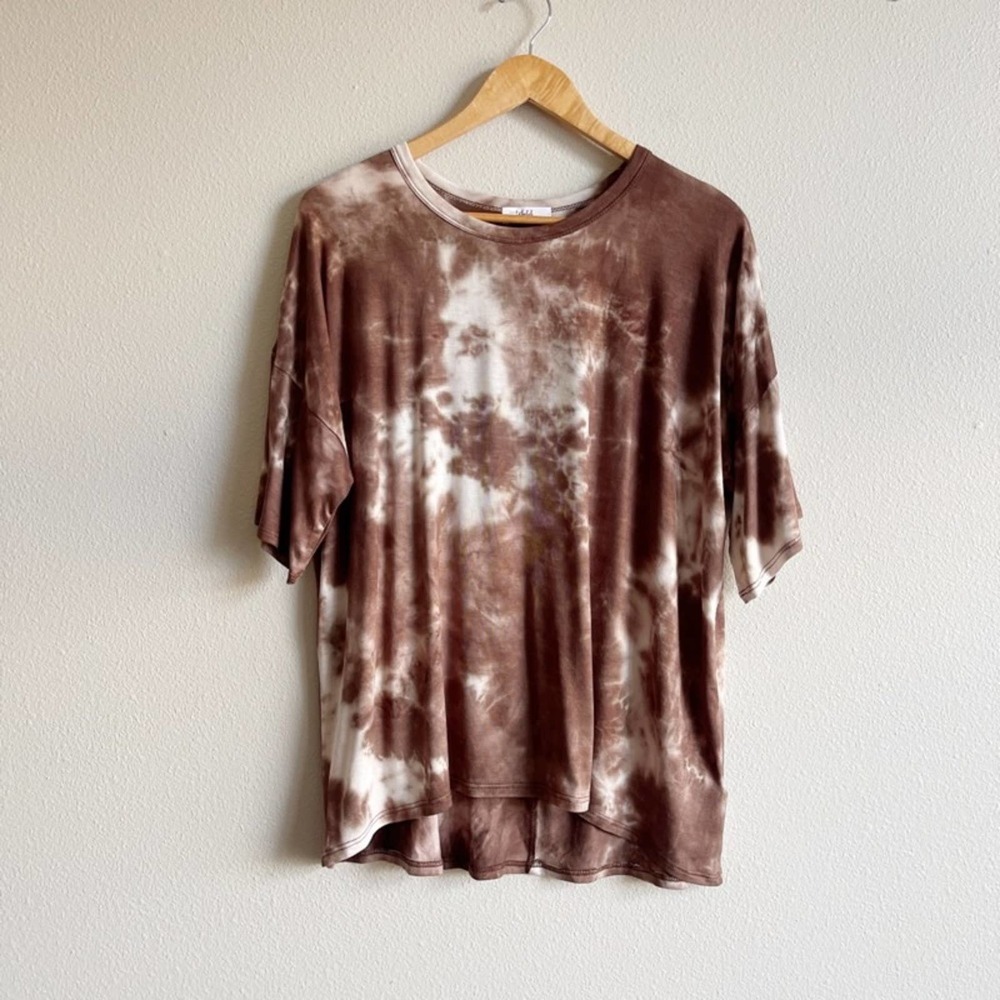 Talulah Brown + White Tie Dye High Low Tunic Tee Size Small